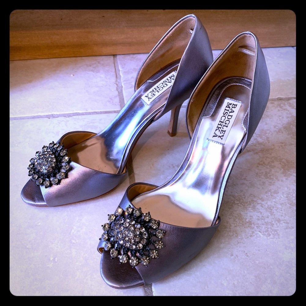 Badgley Mischka Heels - Pewter with jewels